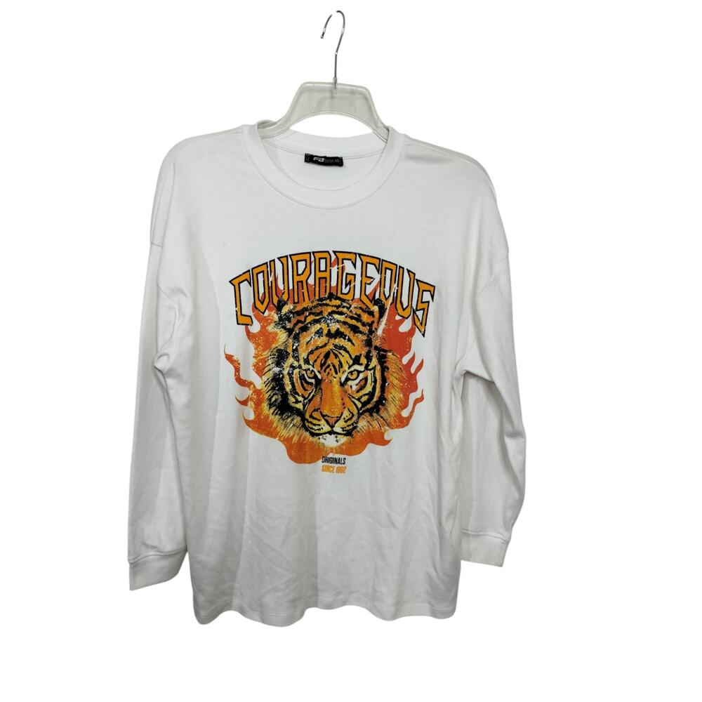 5230)FB Sister Tiger Print Courageous Long Sleeve Oversized Sweatshirt XS